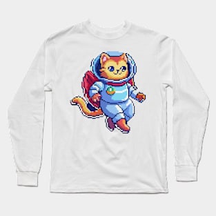 Retro Pixel Space Cat Long Sleeve T-Shirt